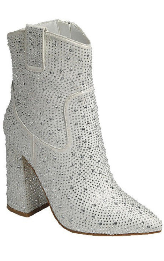 White rhinestones boots