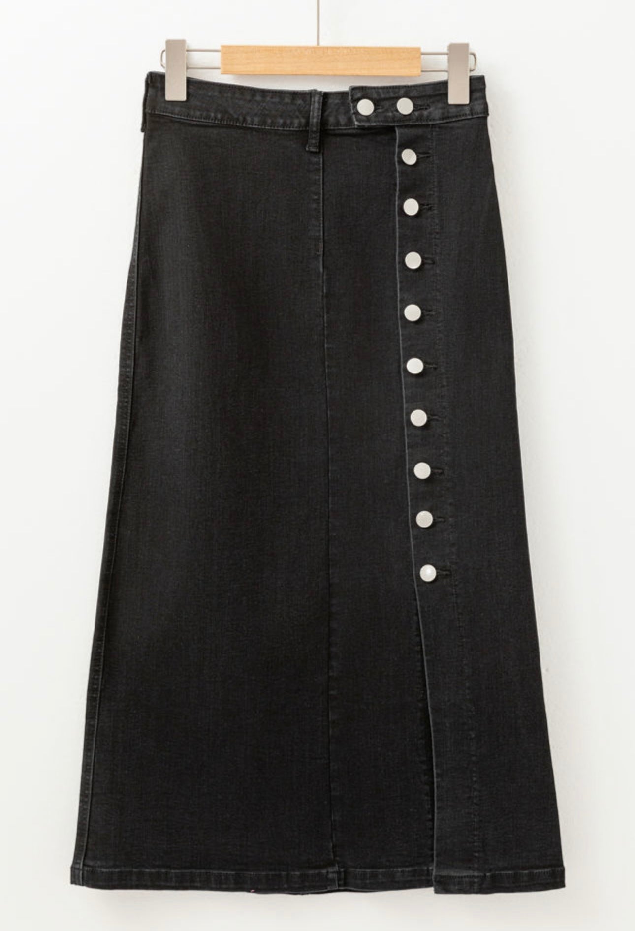Women in Black button down skirt