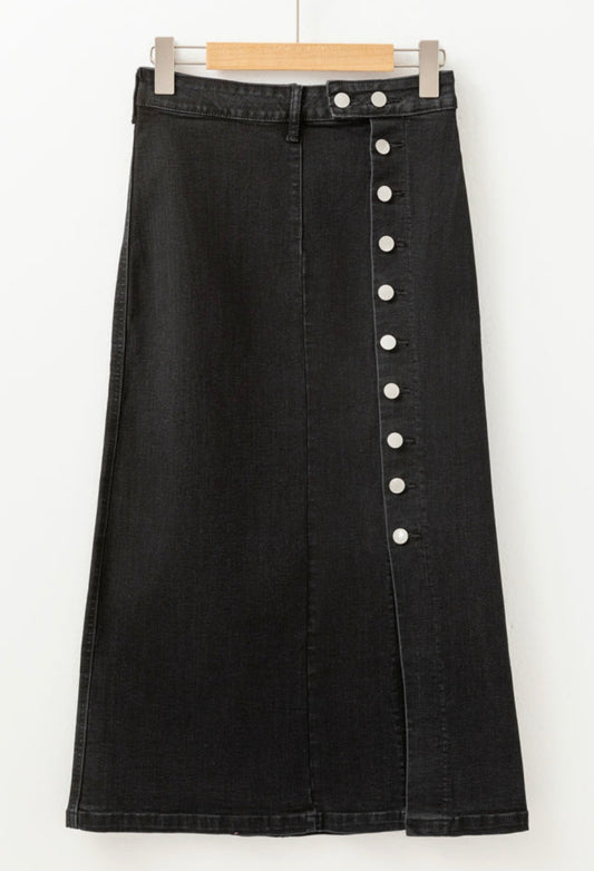 Women in Black button down skirt