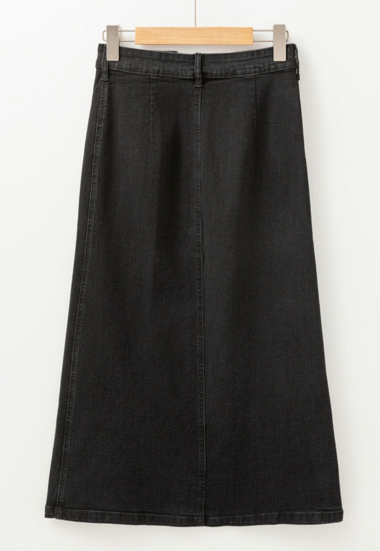 Women in Black button down skirt