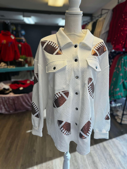 White sequin football top