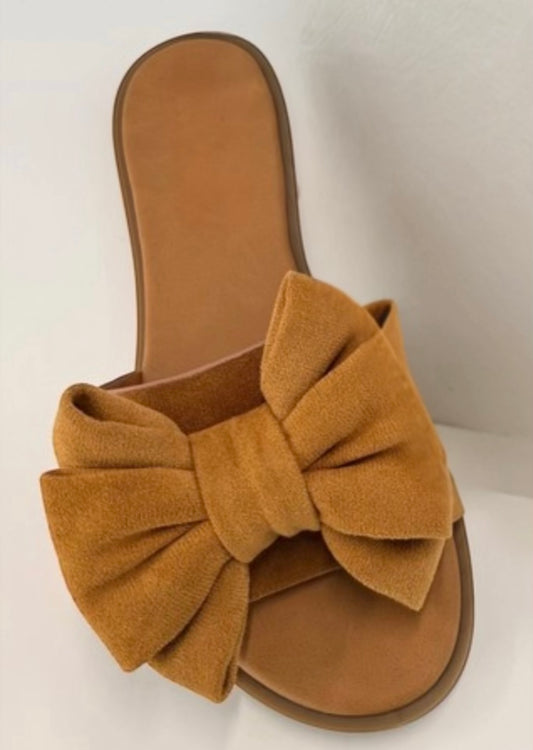 Brown suede bow sandals