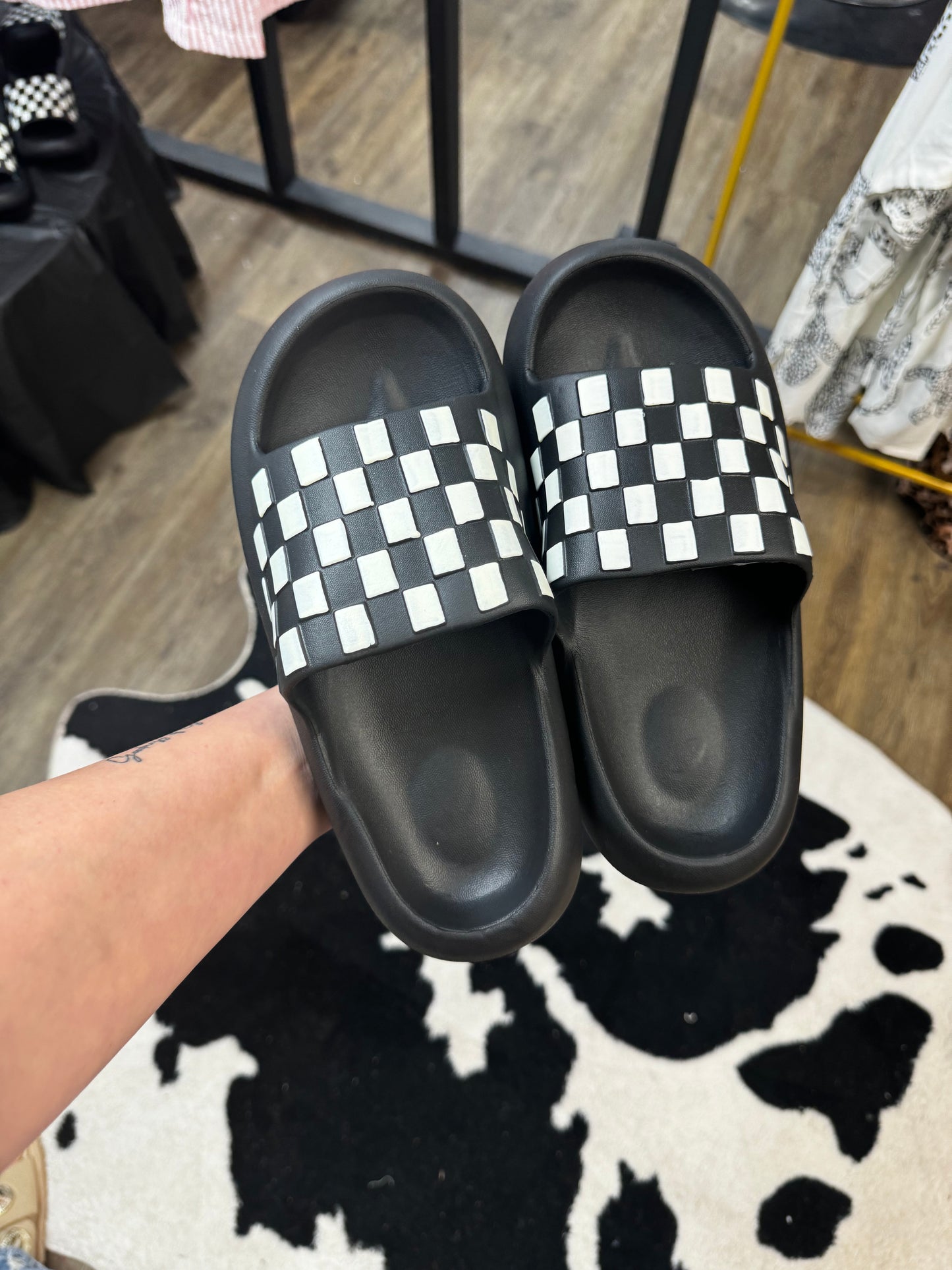 Black Checkered Slides