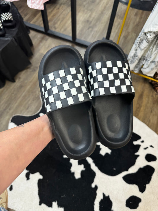 Black Checkered Slides