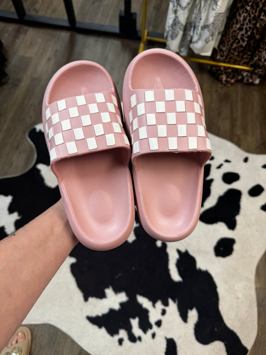 Pink checkered slides
